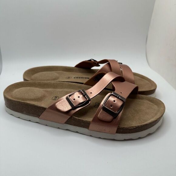 CUSHIONAIRE Women's Cork Footbed Sandal With +Comfort 8.5 ROSE GOLD - Picture 1 of 7